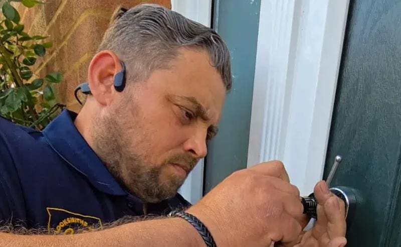 Jonathan Horsley of Active Lock Centre using non-destructive entry tools to open a door in Welwyn Garden City.
