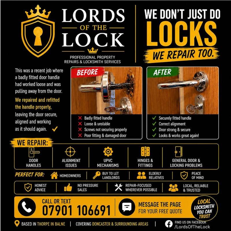 Lords of the Lock lock repair and replacement services for customers in Rotherham.